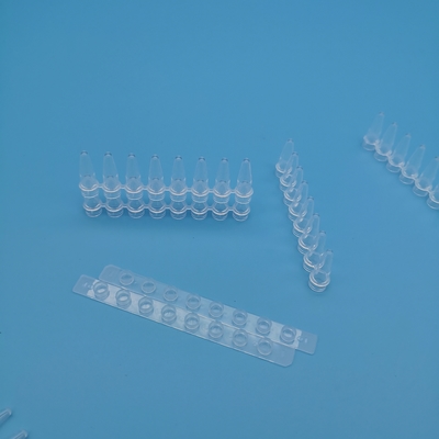 Tubo transparente de la tira de la reacción de la biología molecular de las tiras de tubo de los tubos 8 de la polimerización en cadena de 0,2 ml